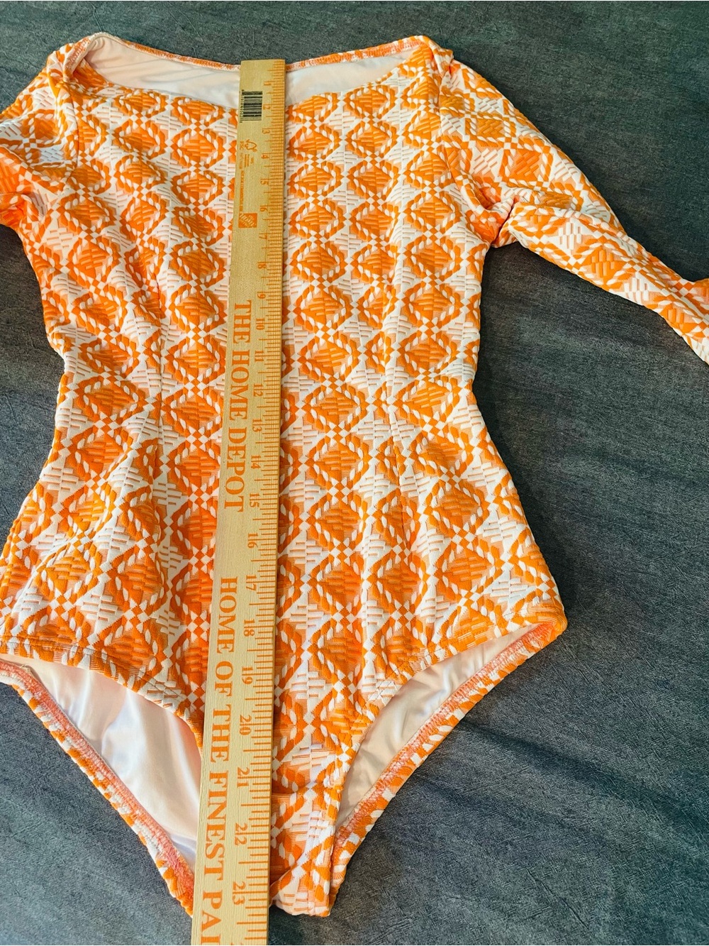 Seea Orange & White Geometric Textured Scoop Neck One-Piece Surf Suit S - Picture 6 of 9
